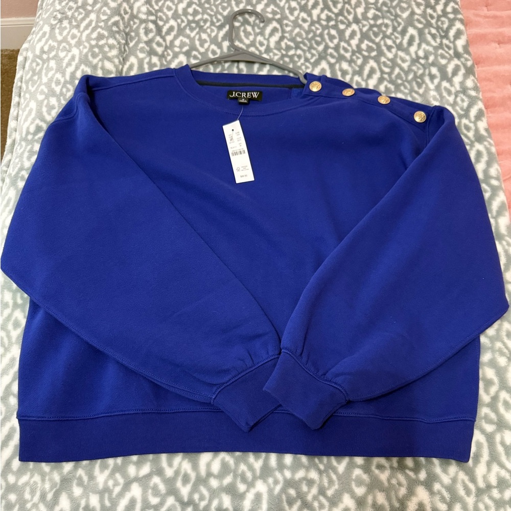 J.Crew royal blue sweatshirt with gold button detail